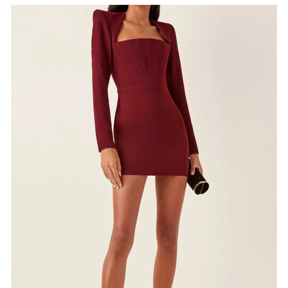 Alex perry benison square neck crepe mini dress